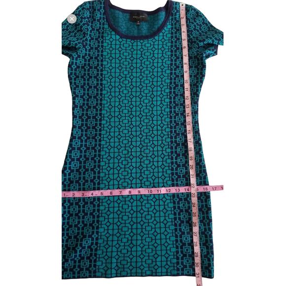 Romeo & Juliet Couture Knit Stretchy Dress Black Blue Geometric Print sz Medium - Picture 6 of 8